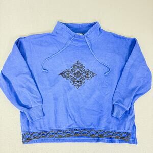 Gitano Blue Sweatshirt Women’s L Lace Hem Mock Neck Pullover Top